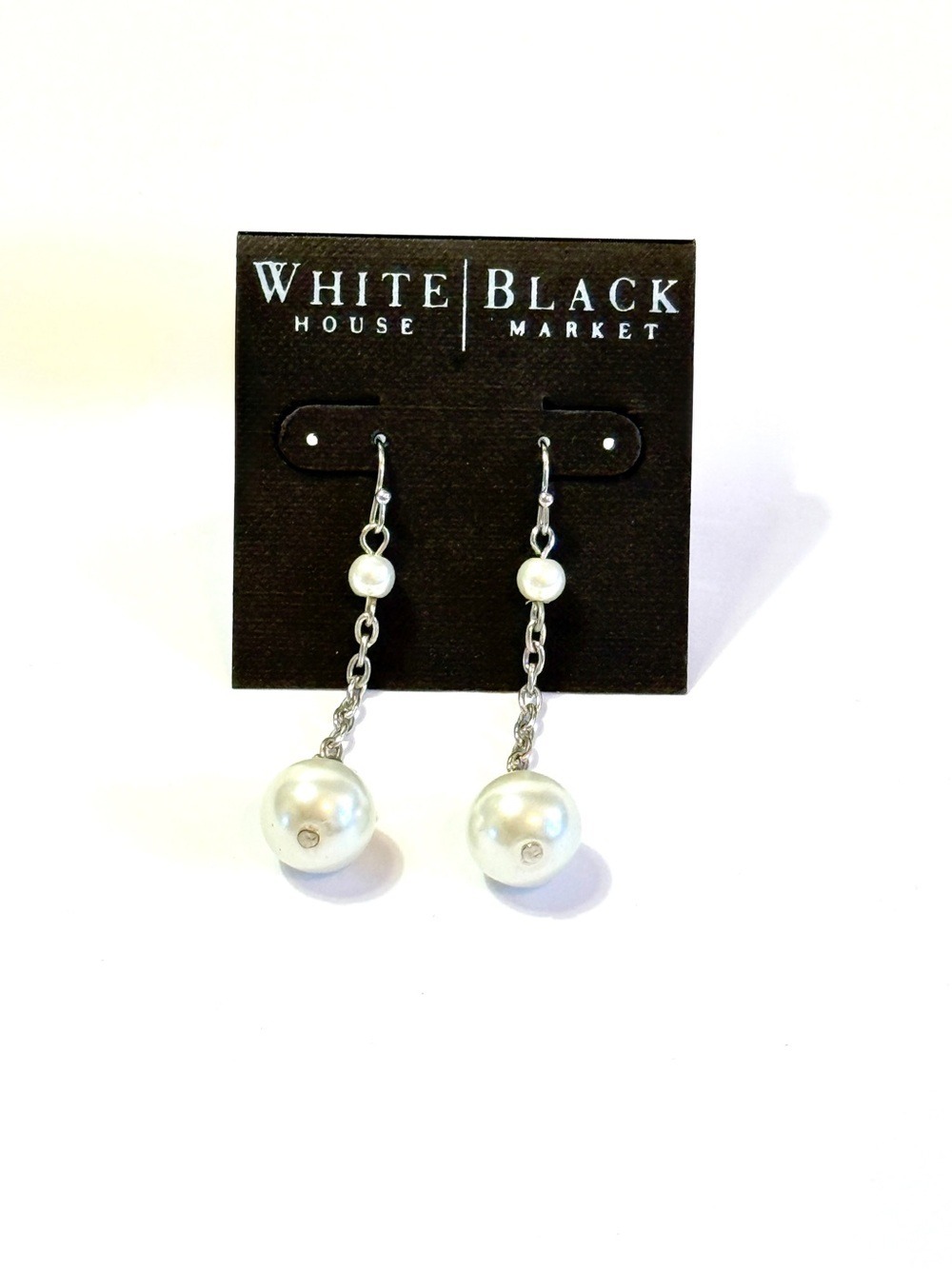 White House Black Market Pearl Drop Earrings Silver Tone - Picture 6 of 6